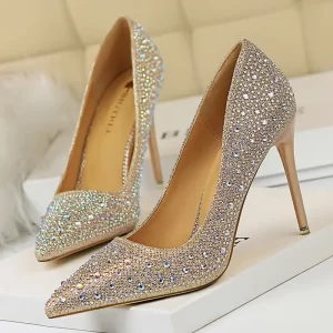 Zapatos BIGTREE, zapatos de tacón con diamantes de imitación para mujer, zapatos de boda a la moda, zapatos de tacón de aguja básicos para mujer, zapatos de tacón de 10cm y 7cm, tacones altos