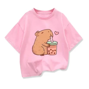 Ropa de capibara para niños, camisetas de verano con estampado de dibujos animados, camiseta de manga corta a la moda para niñas, camisetas de diseño Popular para niños con cuello redondo