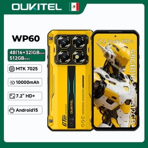 OUKITEL WP60 10000mAh Rugged Phone 7.2” HD+ Display 48GB(16+32) +512GB MTK 7025 NFC Smartphone Android 15, 108MP Camera, 120Hz