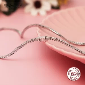 Collar de Cadena de Tenis de Plata de Ley 925 YLMyself, Gargantilla de 2 mm con Circonitas Cúbicas, 41 cm, Joyería Fina para Boda, Compromiso, Eternidad