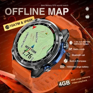 2025 mapa sin conexión militar 1000mAh batería reloj inteligente 4GB memoria grande navegación GPS reproductor MP3/MP4 natación deportes trackr Smartwatch