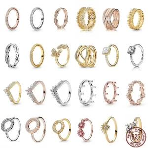 Anillo clásico de Plata de Ley 925 con corona brillante y corazones redondos, exquisito anillo ligero de lujo para mujer, joyería G