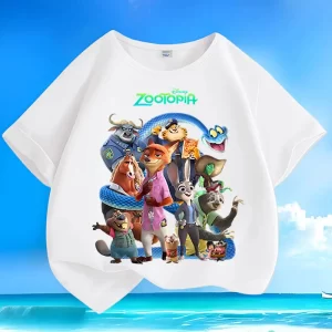 Camiseta Infantil con Estampado de Dibujos Animados de Zootopia, Nueva Colección Verano 2026, Algodón Versátil, Manga Corta para Padres e Hijos