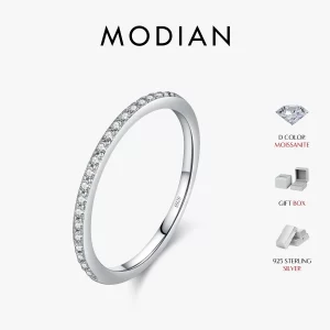 Anillo MODIAN de moissanita Simple eternidad, Plata de Ley 925, anillos de boda finos simples brillantes para mujer, joyería fina