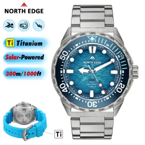 NORTH EDGE 2026 nuevo TRITON-TI reloj de cuarzo de buceo con energía Solar de titanio relojes de lujo para hombres 300m resistente al agua 180 + potencia de día