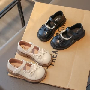 Zapatos de cuero de princesa para niñas con lazo, zapatos planos de encaje para niños, zapatos Mary Jane, zapatos de rendimiento a la moda para niños, talla 23-36