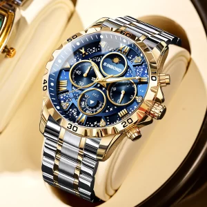 Reloj ligero de lujo para hombre, correa de acero para negocios, fase lunar, luz nocturna estrellada, resistente al agua, reloj de cuarzo a la moda, regalo, 2026