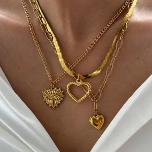 Collar de acero inoxidable con textura Noble Vintage, colgante de corazón único, cadena de varios estilos, collar fino para mujer, joyería, ropa de fiesta