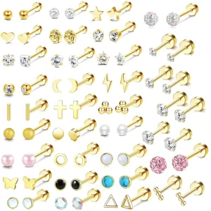 2 unids/set de pendientes de tuerca con forma de cruz de flor dorada de acero inoxidable para mujer, bonitos Mini pendientes de perlas, joyería para Piercing de cartílago del trago