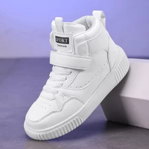 Zapatillas de deporte de otoño para niños, zapatos altos para niños, zapatos de baloncesto de cuero de lujo, zapatos deportivos de tenis de PU para niños, talla 28-39