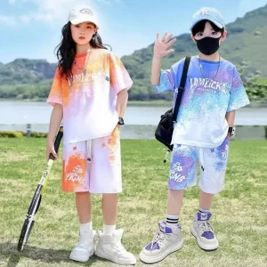 Camiseta y pantalones cortos para niños y niñas, conjunto de 2 piezas con estampado nuevo, ropa informal deportiva holgada y cómoda para verano, para niños y adolescentes de 2 a 14 años