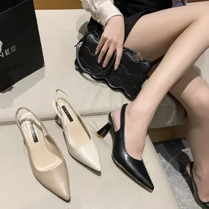 Moda de verano, nuevos zapatos de mujer cómodos y elegantes de PU con tacón de aguja y punta estrecha transpirable, sandalias sexis de boca poco profunda
