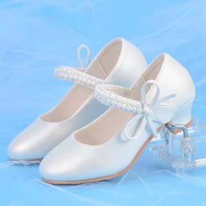 Tacones altos de moda princesa para niñas, blancos, ideales para vestidos, actuaciones, fiestas de cumpleaños