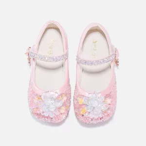 Zapatos planos de princesa para niñas, adecuados para disfraces de niñas en blanco, zapatos infantiles de cristal rosa para actuación, Matc