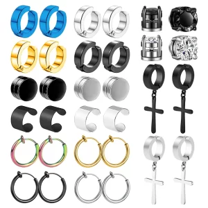 Pendientes magnéticos de acero inoxidable para hombre, aretes de Aro sin perforación, con Clip, Unisex, 1/16 pares