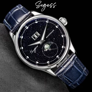 Reloj Sugess para hombre, edición limitada, fase lunar, caja de acero inoxidable 316L, movimiento Tianjin ST2528, esfera de estrellas de piedras preciosas de lujo, regalo V3