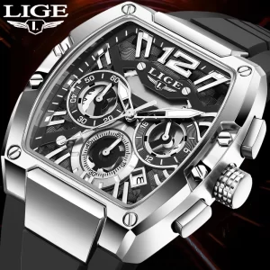 Nuevo Reloj LIGE de Moda, Reloj de Silicona Negro para Hombre, Reloj de Pulsera Deportivo Cuadrado con Cronógrafo, Reloj de Cuarzo Luminoso a Prueba de Agua para Hombre
