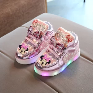Zapatos deportivos para niños de Minnie de Disney, zapatos intermitentes, zapatos casuales LED de dibujos animados