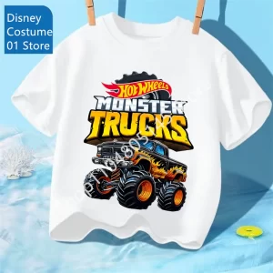 Camiseta de verano para niños, camiseta de Hot Wheels, camisetas de manga corta para niños y niñas, camiseta con estampado de camiones y coches de dibujos animados, ropa para niños