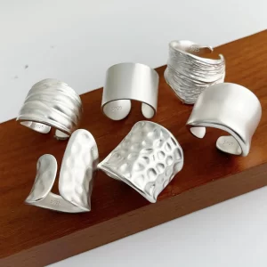 Anillos de plata de ley 925 para mujer, joyería fina geométrica, anillo ancho ajustable para dedo, regalo de cumpleaños para fiesta