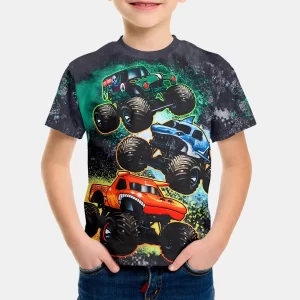 Camiseta con estampado de dibujos animados en 3D para niños, amantes del coche, ropa para exteriores para niños, ropa de verano de manga corta para niños de 2 a 10 años