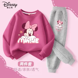 Conjunto de ropa con estampado de Minnie de Disney para niñas, sudaderas para chico y niña, jersey, Top y pantalones, traje de 2 uds, chándales para niños