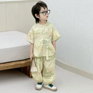 Moda bebé Tang disfraz Tops pantalones conjunto de dos piezas traje de niño conjuntos casuales para niños verano Tweens niños Hanfu traje ropa para niños