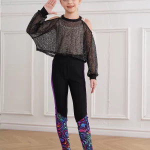 Traje deportivo para niñas, gimnasia, baile, manga larga, malla de lentejuelas, Top para cubrir con mallas atléticas, ropa deportiva para entrenamiento de Yoga