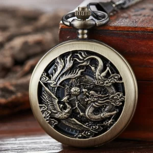 Reloj de bolsillo mecánico de dragón 3D para hombres y mujeres, cadena Fob, reloj de lujo Steampunk, esqueleto grabado, números romanos