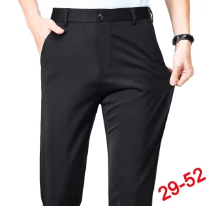 Pantalones de talla grande para hombre, traje de negocios, pantalones elásticos de vestir formales, pantalones negros clásicos para hombre grande