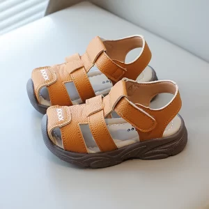 Sandalias deportivas de verano para niños, sandalias Vintage de cuero PU para niño, sandalias antideslizantes de suela blanda para chico, zapatos de verano a la moda