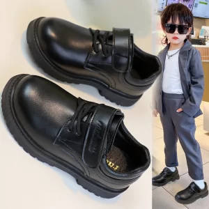 Zapatos de vestir de cuero para niños, novedad de otoño 2021, zapatos de uniforme escolar para niños pequeños, suela suave, zapatos planos clásicos elegantes para fiesta de boda, Age5-8
