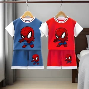 Conjuntos de camisetas transpirables de verano de Disney para niños, Top de manga corta de Anime Spiderman, pantalones cortos, traje de dos piezas, trajes informales para niños