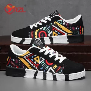 YRZL Zapatillas deportivas para correr para hombre, zapatillas de lona con cordones de estilo geométrico, zapatos de Skate con estampado de grafiti a la moda para parejas