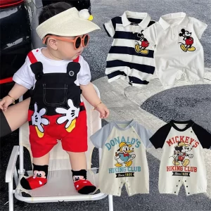 Body informal de Mickey Mouse y Pato Donald para niños pequeños, peleles con estampado de dibujos animados de Disney para recién nacidos, novedad de verano, mono de algodón