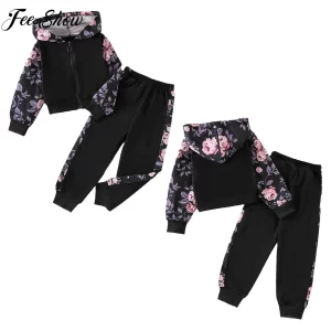 Conjunto deportivo con estampado floral para niñas, conjunto de ropa deportiva de tres piezas de manga larga suave y transpirable para viajes de vacaciones, uso diario informal