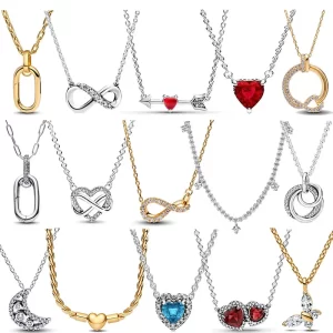 Deslumbrante exquisito encanto joyería de mujer regalo de fiesta de cumpleaños Plata de Ley 925 circón Luna Bowknot collar de corazón Circular