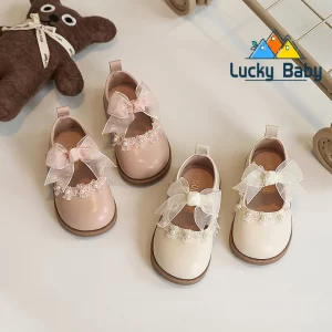 Zapatos de cuero para niñas pequeñas, zapatos planos de princesa para fiesta de boda, pajarita de encaje Mary Jane con cuentas, zapatos planos de primavera 2025 para niños, novedad
