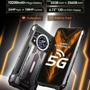 Android Smartphone 5G Cubot KingKong 11, batería 10200 mAh, Dimensión 7025, 6nm, 2,5GHz, 32GB de RAM (16GB + 16GB ampliados), 256GB de ROM, cámara de 108 MP, pantalla 6,72 pulgadas y 120 Hz, 5G celulares, NFC teléfonos