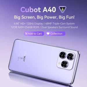 [Envío desde México] Cubot A40 Smartphone Android 15, 12 GB de RAM (4 GB + 8 GB ampliados), 256GB de ROM, pantalla de 6,88 pulgadas y 120Hz, ocho núcleos celular, cámara de 48MP, batería de 5100mAh, NFC, 4G celulares