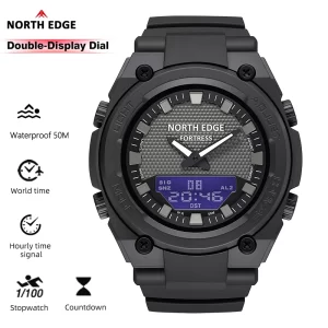 Reloj Digital para Hombre NORTH EDGE FORTRESS 2026, Deportivo, Resistente al Agua 50M, Hora Mundial, Cuenta Regresiva, Reloj de Pulsera Electrónico LED