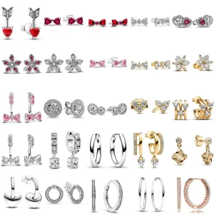 Nuevos pendientes de plata 925 con lazo rojo y rosa, copos de nieve dorados, adecuados para vacaciones de mujer, exquisitos regalos de joyería