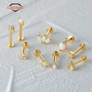 CANNER, 1 unidad, pendiente de Piercing de ópalo de corona exquisita de Plata de Ley 925 para mujer, pendientes de cartílago, regalo de joyería para el cuerpo