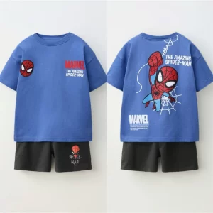 Camisetas estampadas + pantalones cortos para niños, conjuntos de manga corta, camiseta informal a la moda, pantalones cortos negros, ropa de verano para niños 2026, trajes bonitos
