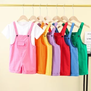 Monos coloridos de Hip Hop para niños, pantalones cortos con tirantes, peto para niñas, mono corto de Color caramelo, pelele, pantalones de calle para niños