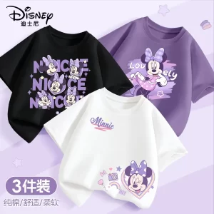 Ropa de verano para niñas pequeñas de Disney, camisetas de manga corta con estampado de Minnie Lotso, Top de algodón a la moda para niños, 3 uds. Por paquete