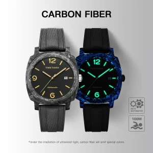 Reloj Automático de Lujo de 40 mm con Movimiento Miyota 8215 Japonés, Fibra de Carbono, Luminoso, Resistente al Agua hasta 100 m, Reloj de Buceo Automático para Hombre