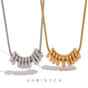 UHBINYCA Collar con colgante de anillo circular personalizado simple para mujer, collar exquisito chapado en acero inoxidable de 18 quilates