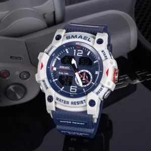 SMAEL-reloj deportivo militar para hombre, cronómetro con alarma, luz trasera Digital LED, pantalla de hora Dual, resistente al agua, 8007
