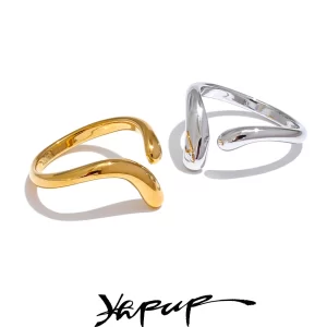 Yhpup minimalista nuevo estilo de acero inoxidable abierto elegante anillo ajustable moda dedo fino joyería coreana de alta calidad 18K dorado